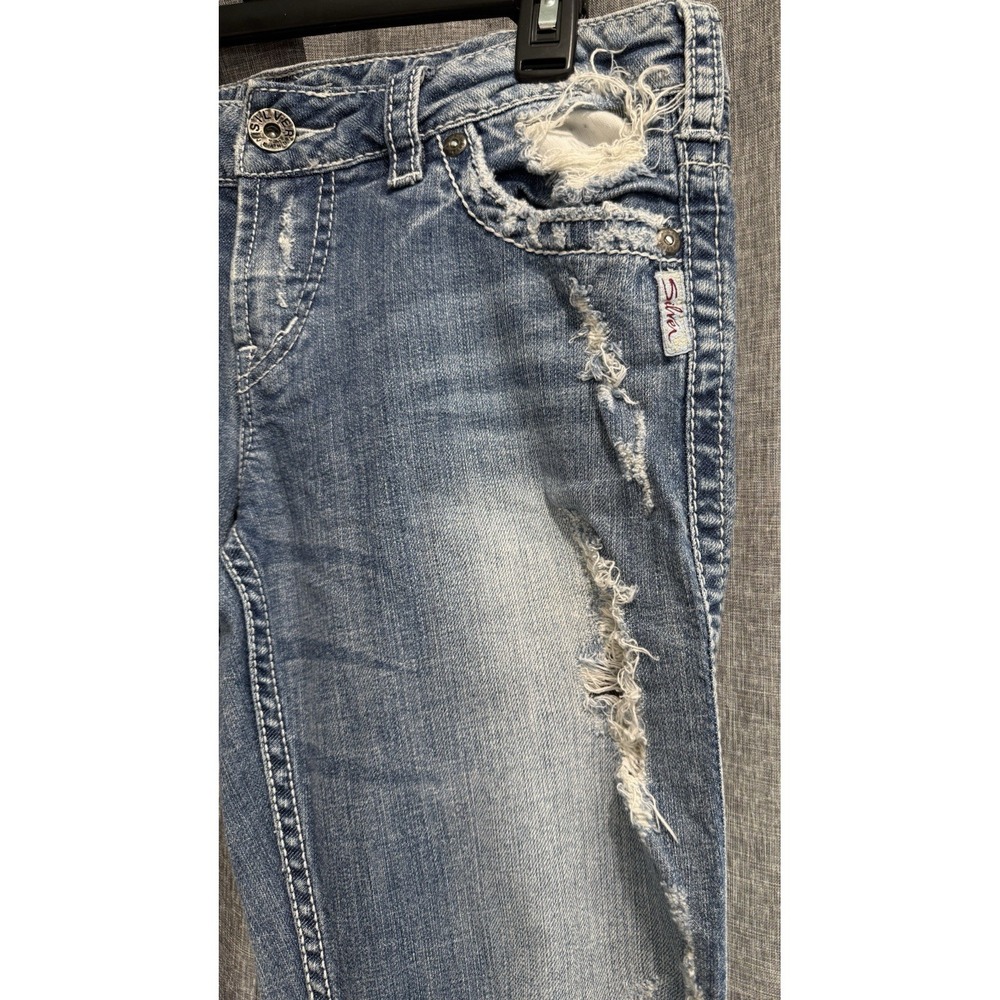 Silver Jeans Womens Distressed Frances 18" Bootcut 31x33 White Stitch Low Rise - Picture 3 of 12